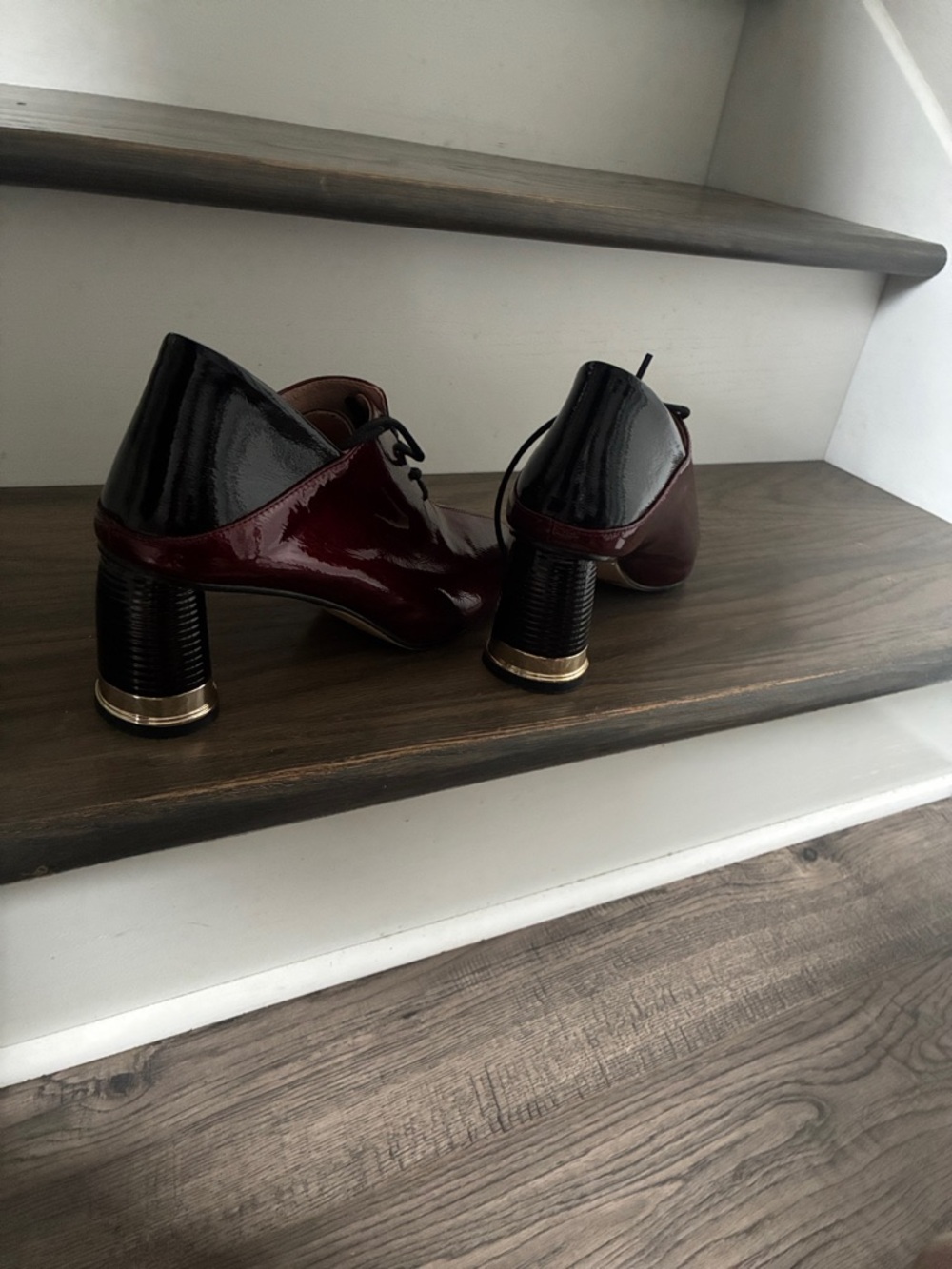 Patent Lace-Up Pointed Heels in Burgundy and Black- brand TinaCus - Picture 2 of 4